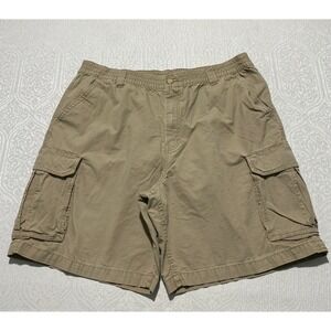 Outdoor Life Mens XL Cargo Shorts Khaki Tan Cotton Ripstop Elastic Waist Hiking